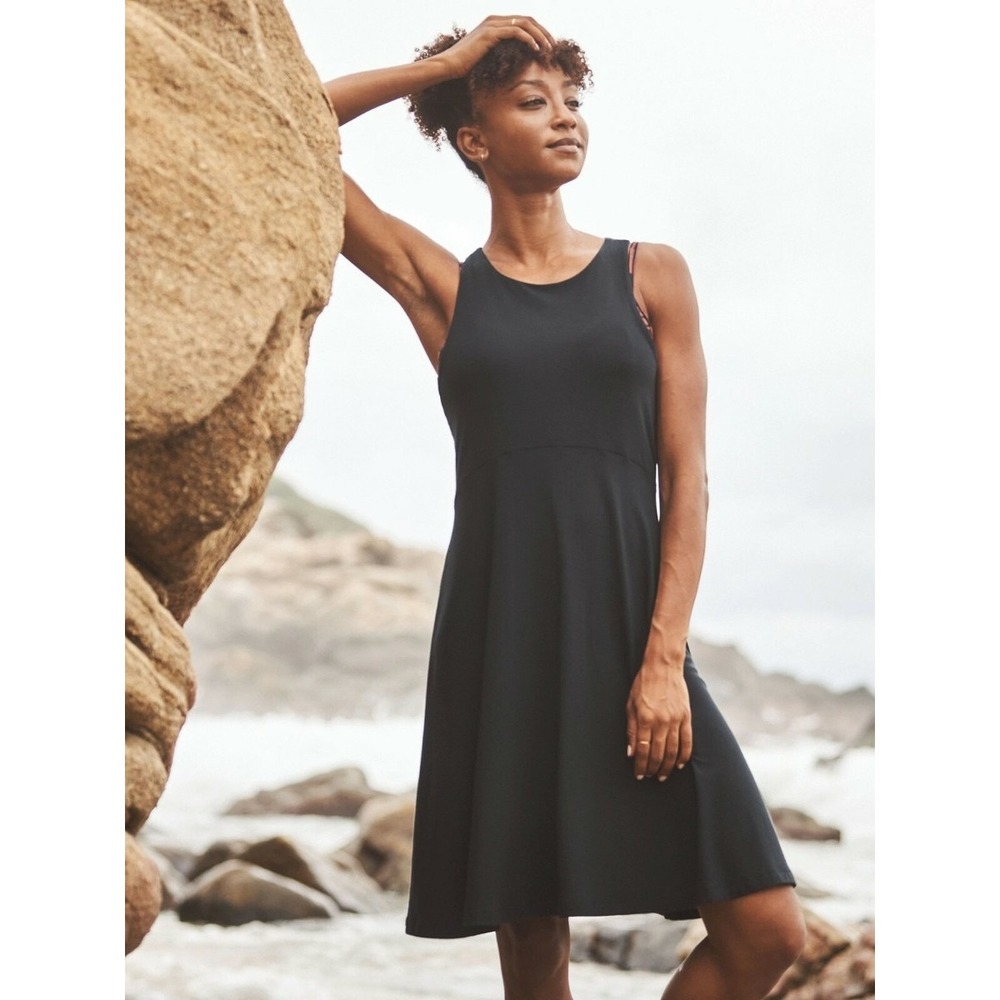 Nwt Athleta Santorini Thera Dress Black Tencel Modal Empire Waist Size L